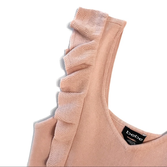 πHPπ bebe Pastel Pink Sleeveless Cropped Sweater Top with Ruffles - Picture 3 of 8